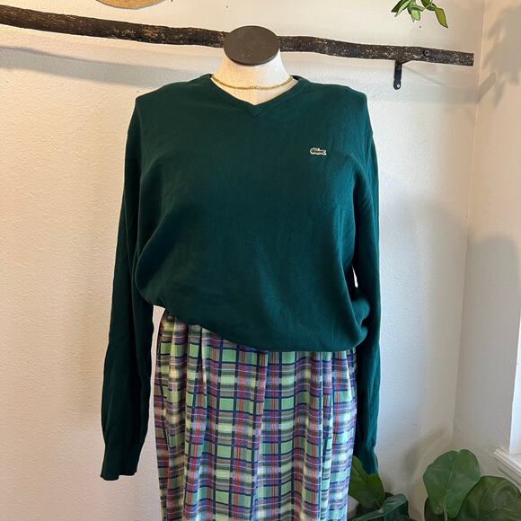 Lacoste Green Unisex V Neck 100% Cotton Pullover Sweater Size XL